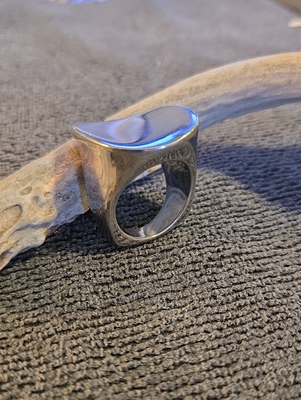 Sterling Silver Ladies Signet Ring - Statement Contemporary Curved Top